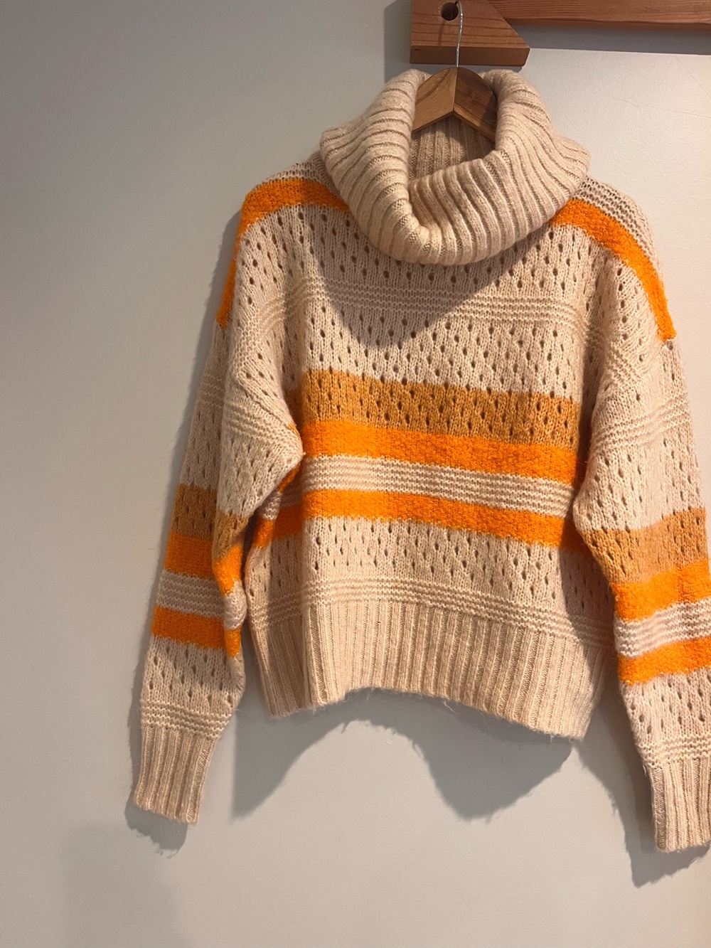 ESPRIT Cowl neck Sweater Chunky Boxy Open Weave Summer Beige Striped Medium